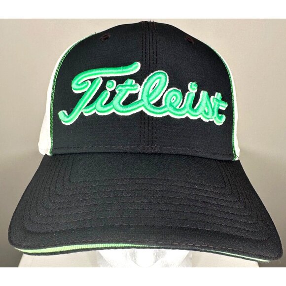 Titleist Golf Hat Embroidered Flex Fitted Golfer Cap S/M Black/Neon Green/White - Picture 1 of 6